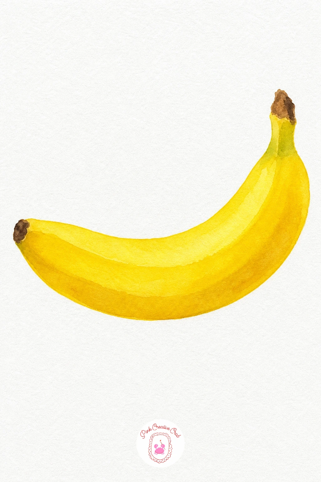 Banana — Wash the whole curved banana shape in a cheerful yellow, keeping the wash flat and even across most of the fruit. Watercolor fruit