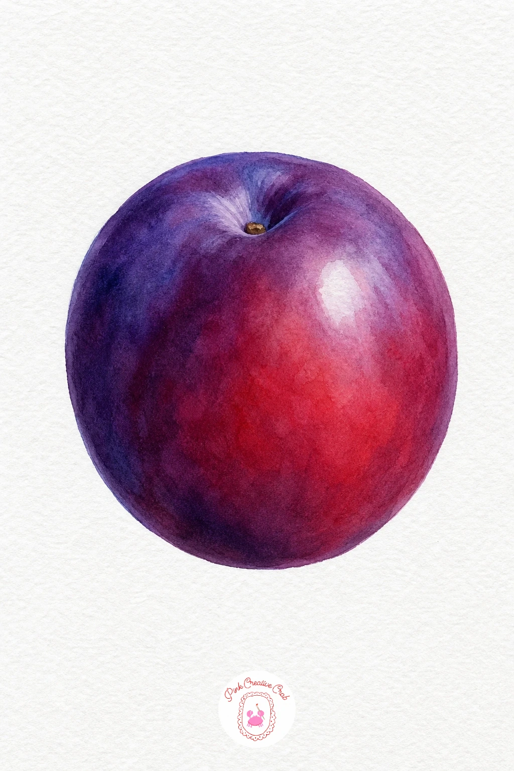 Plum — Wet the whole plum shape and drop in a rich purple at the base with a warmer red near the top, letting the two bloom into each other across the damp