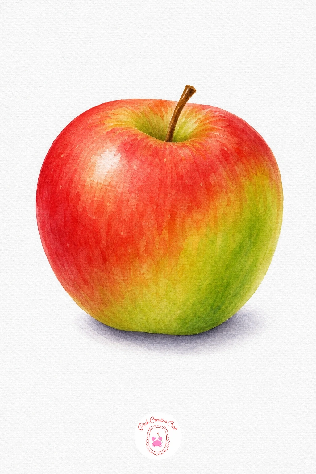 Apple — Wash the apple in red starting from the lower right, then while still damp pull a touch of green up into the left side so the two colours blend across