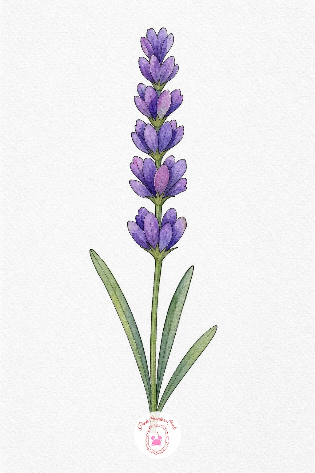 Lavender Stem — Paint the tiny buds first with a light violet wash, dabbing each one separately so they stay round and distinct rather than blending into a