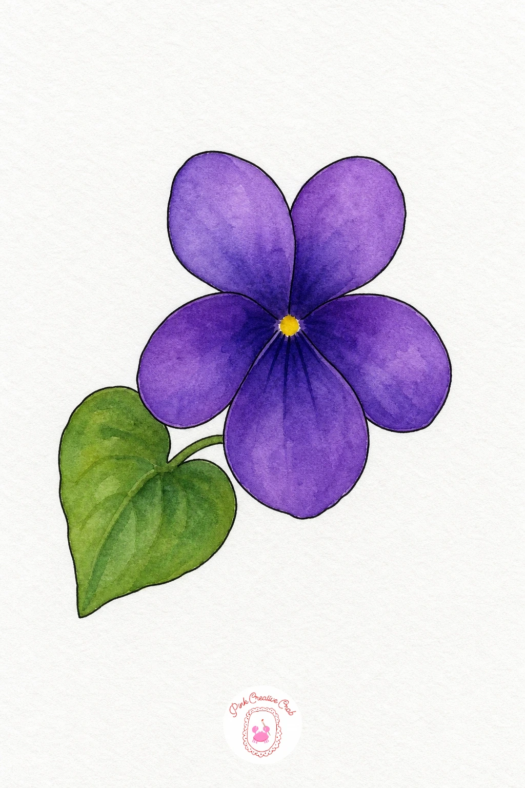 Violet — Paint the two upper petals first in a rich violet, then move to the three lower petals using the same mix but adding a touch more water so they read