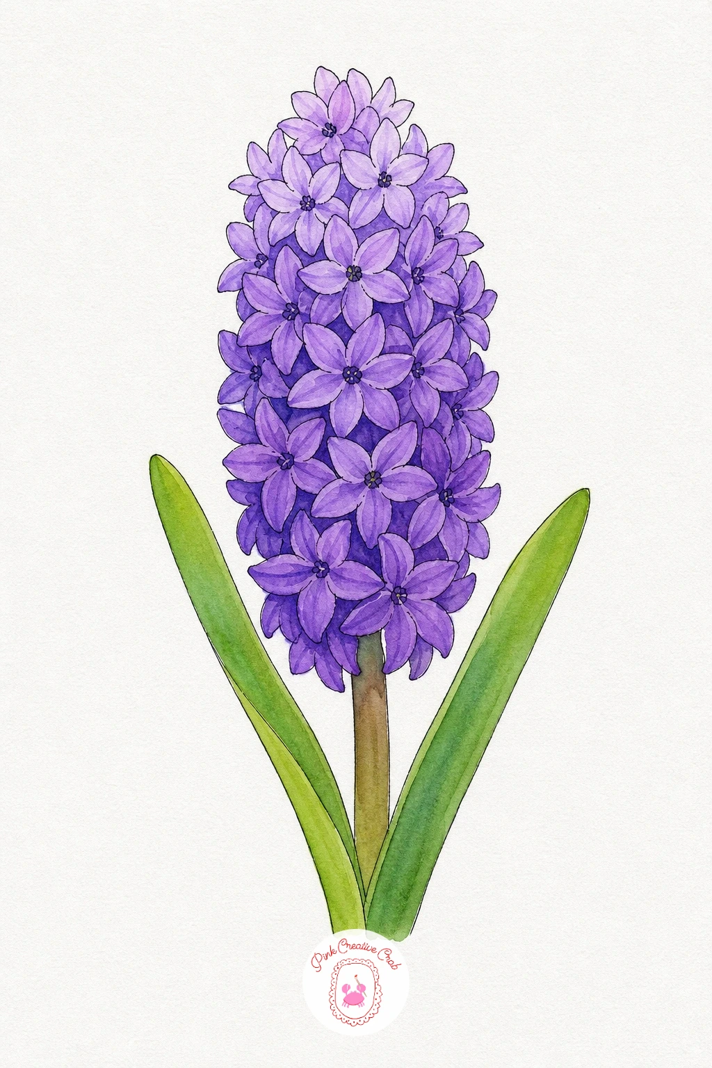 Hyacinth — Work the whole flower spike wet-in-wet, laying a deeper violet near the base and letting it lighten naturally as you move upward, which mimics the
