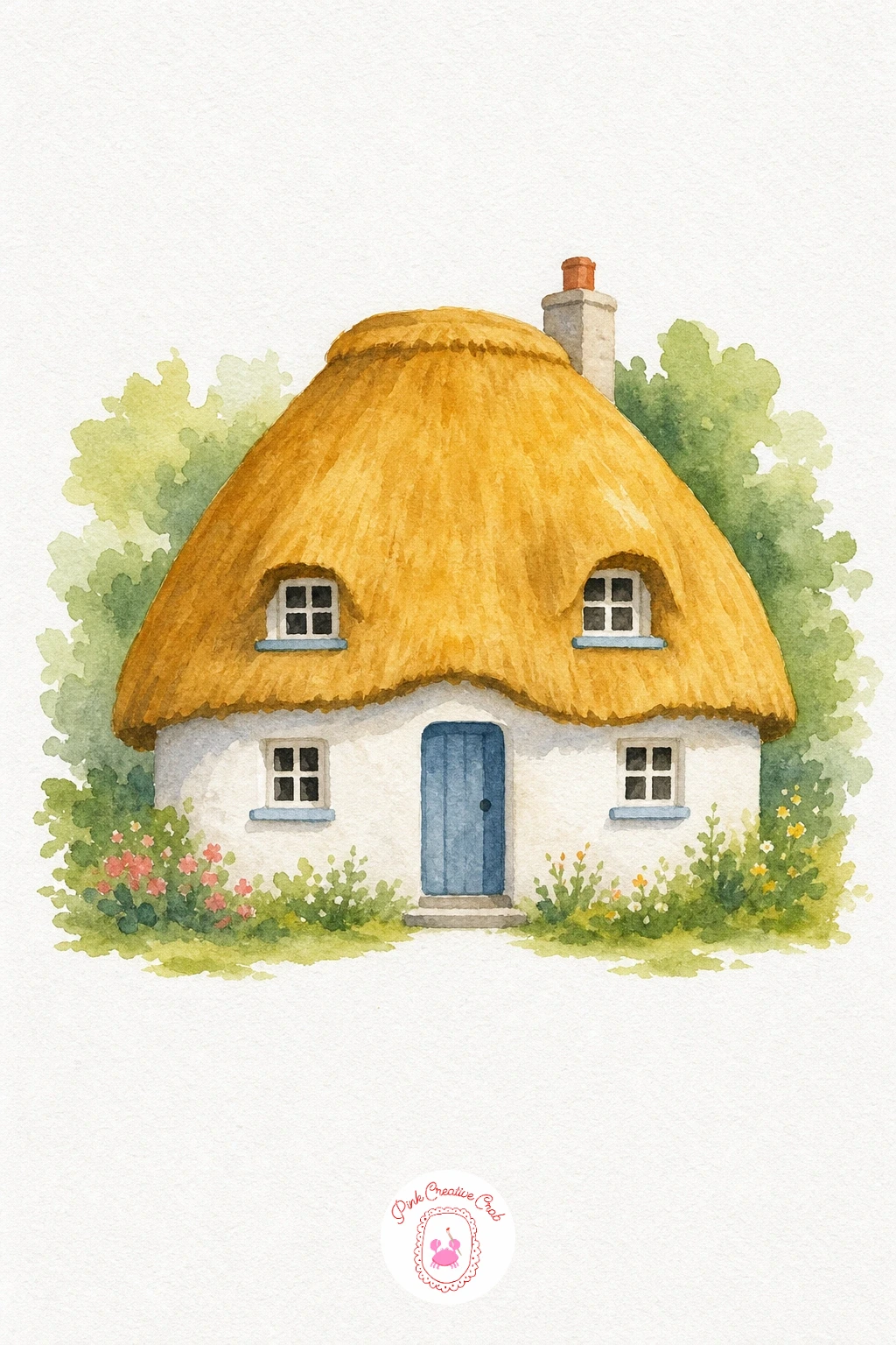 Thatched Cottage — Start with the thatch, mixing a warm golden ochre and dragging the brush in short upward strokes to suggest the roof's texture while it is