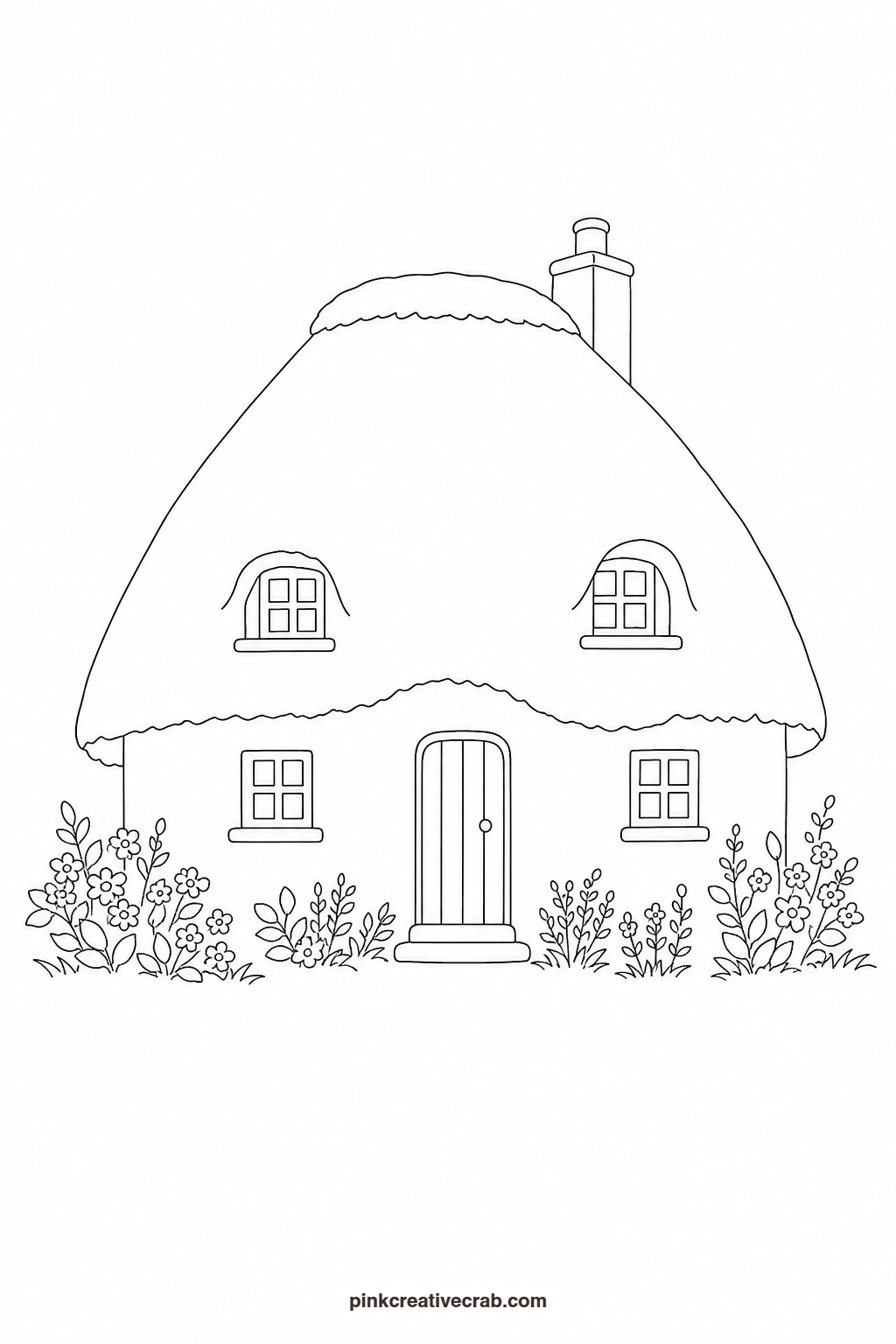 Thatched Cottage Outline printable page. Cottage watercolor