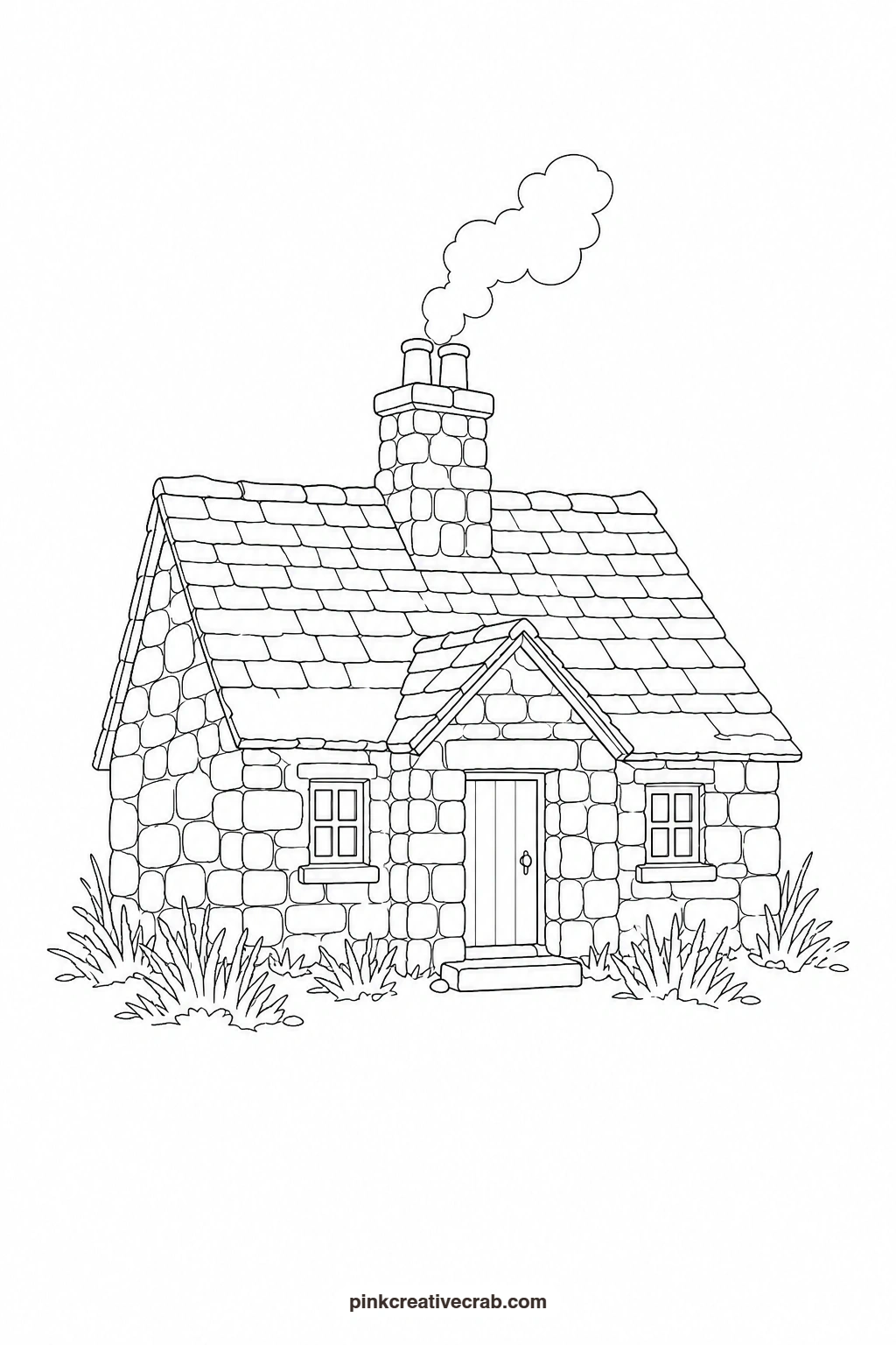Stone Cottage With a Chimney Outline printable page. Cottage watercolor