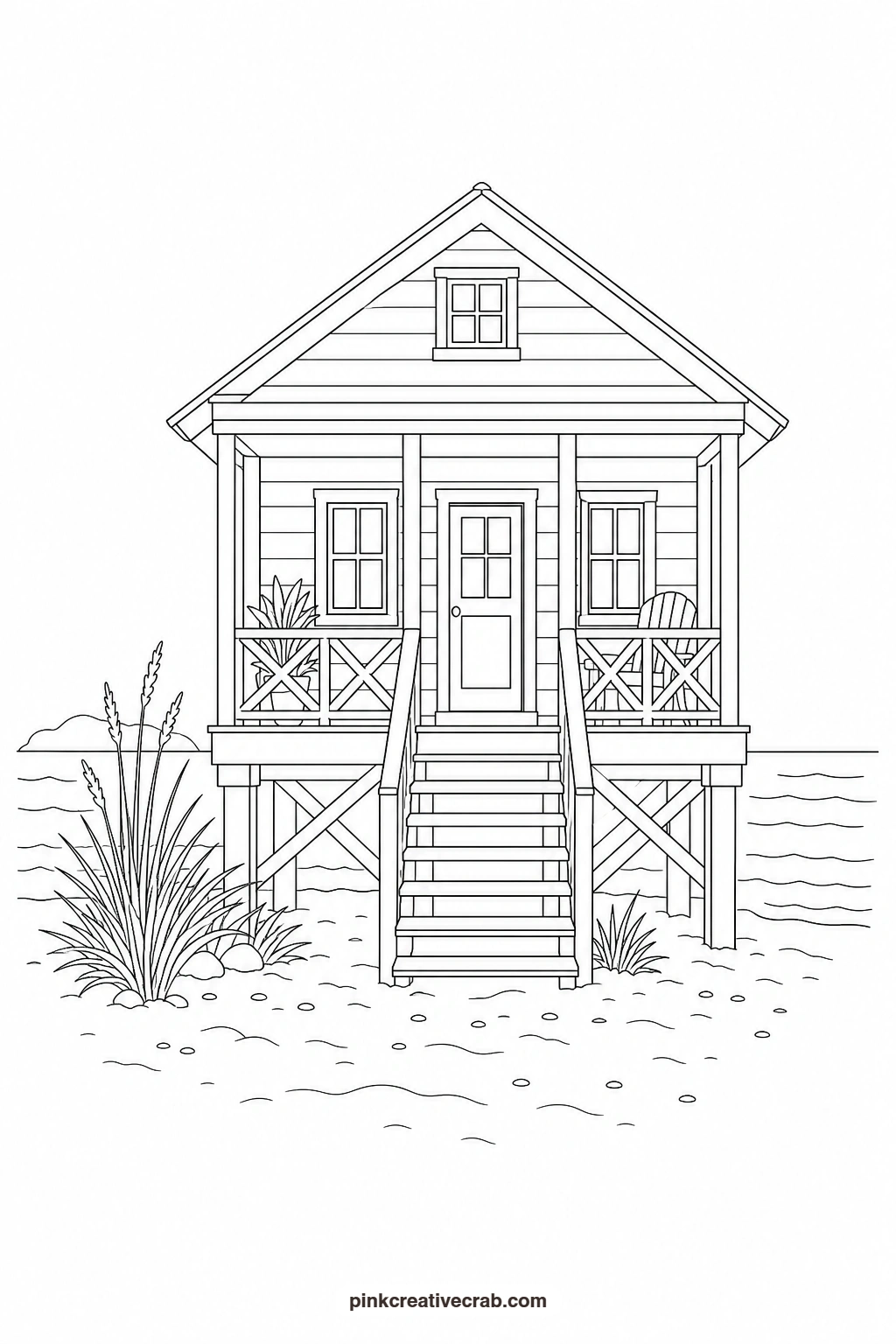 Beach Cottage Outline printable page. Cottage watercolor
