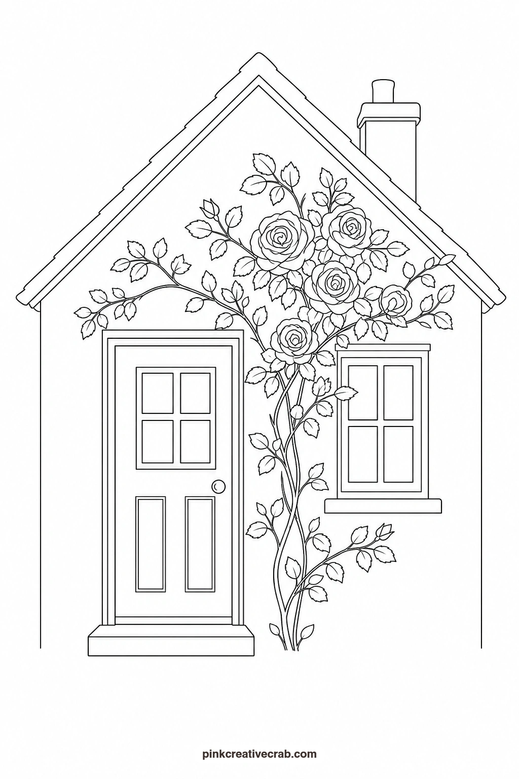 Cottage With Roses Outline printable page. Cottage watercolor