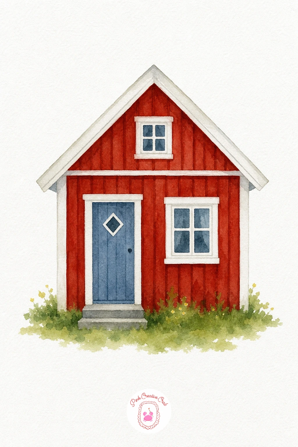 Swedish Red Cabin — Mix a classic barn red (a touch of brown into cadmium red) and wash the whole cabin body in one even layer, saving the window frames and