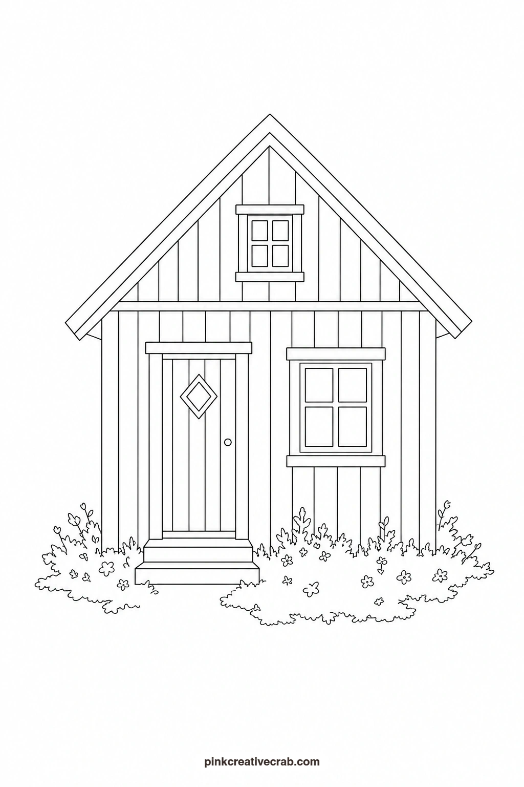 Swedish Red Cabin Outline printable page. Cottage watercolor