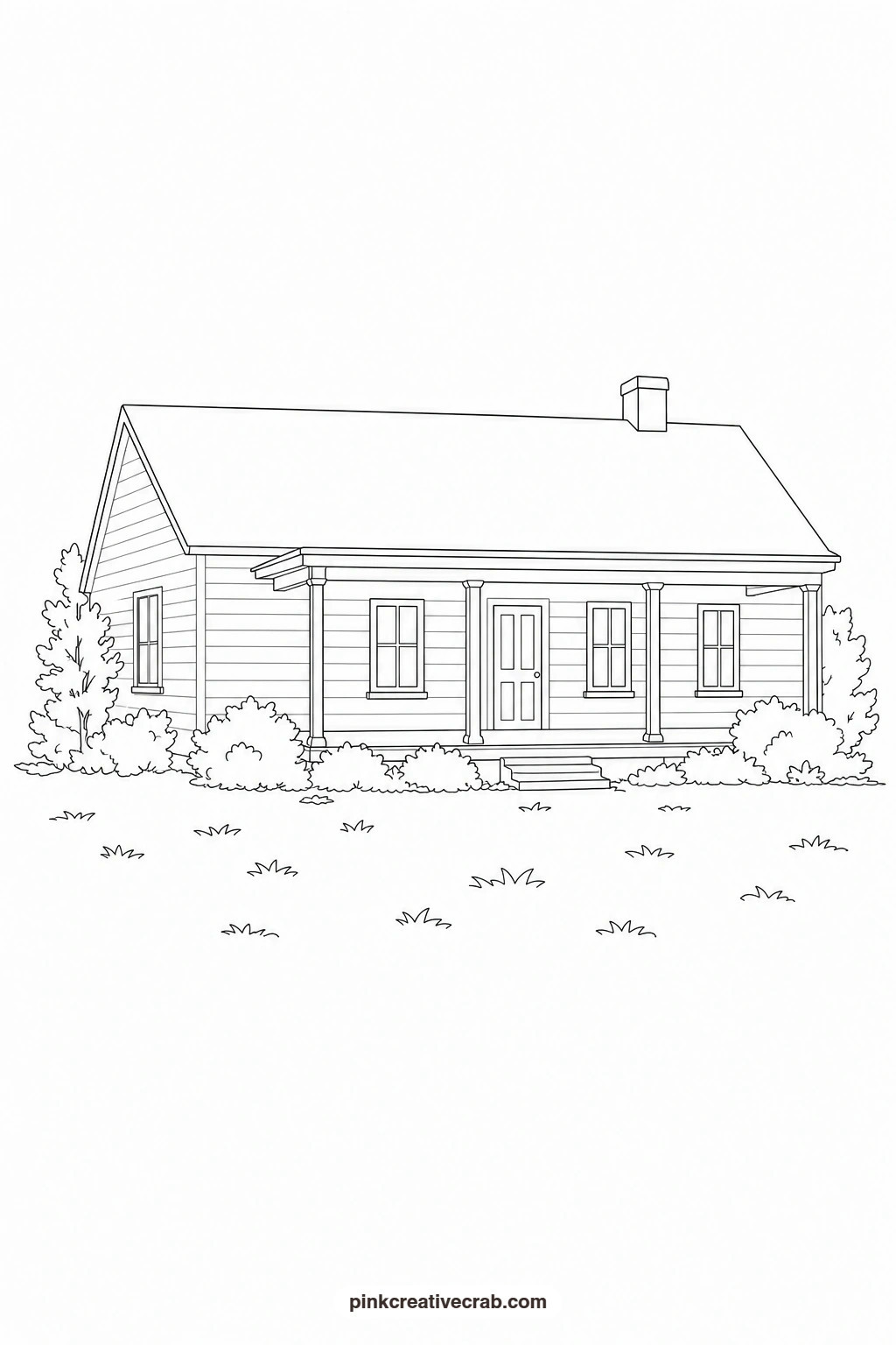 Farmhouse With a Porch Outline printable page. Cottage watercolor