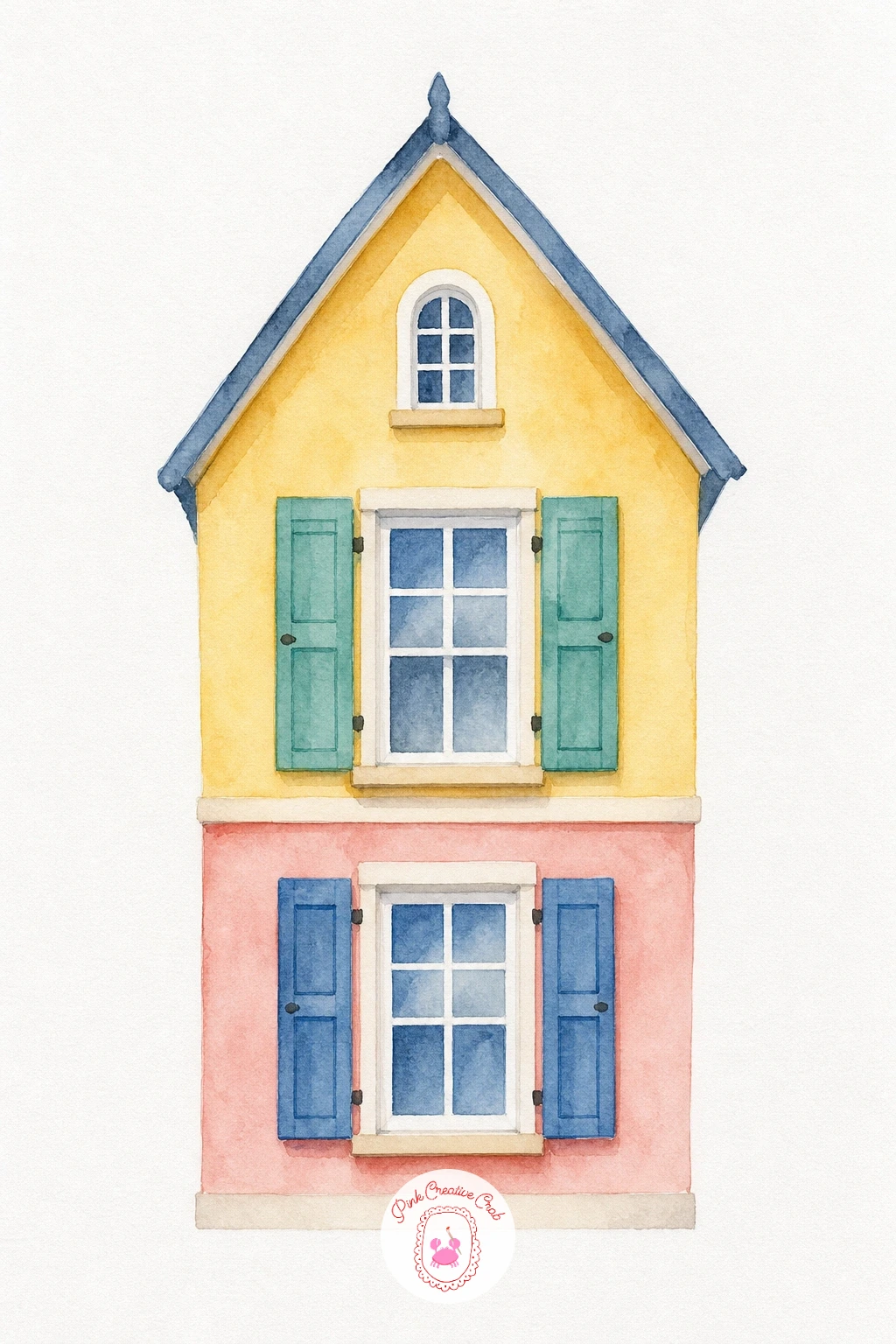 Gabled House With Shutters — Paint the walls in a pale pastel color of your choice and let the wash dry completely before adding any detail. Cottage watercolor