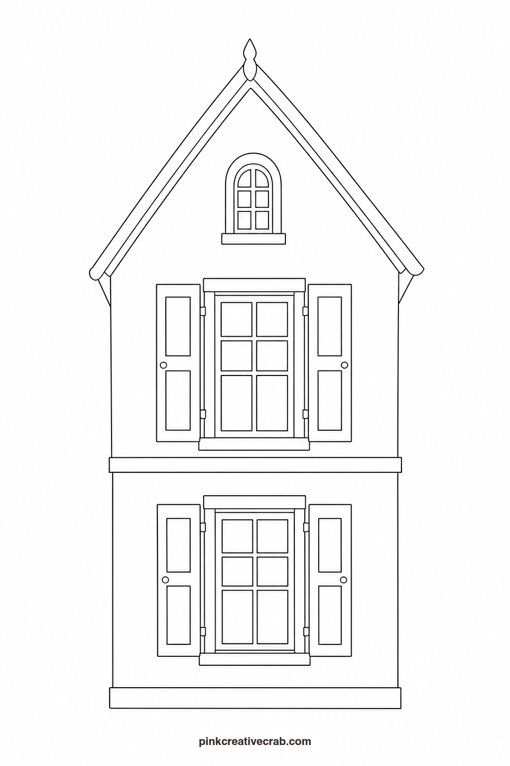 Gabled House With Shutters Outline printable page. Cottage watercolor