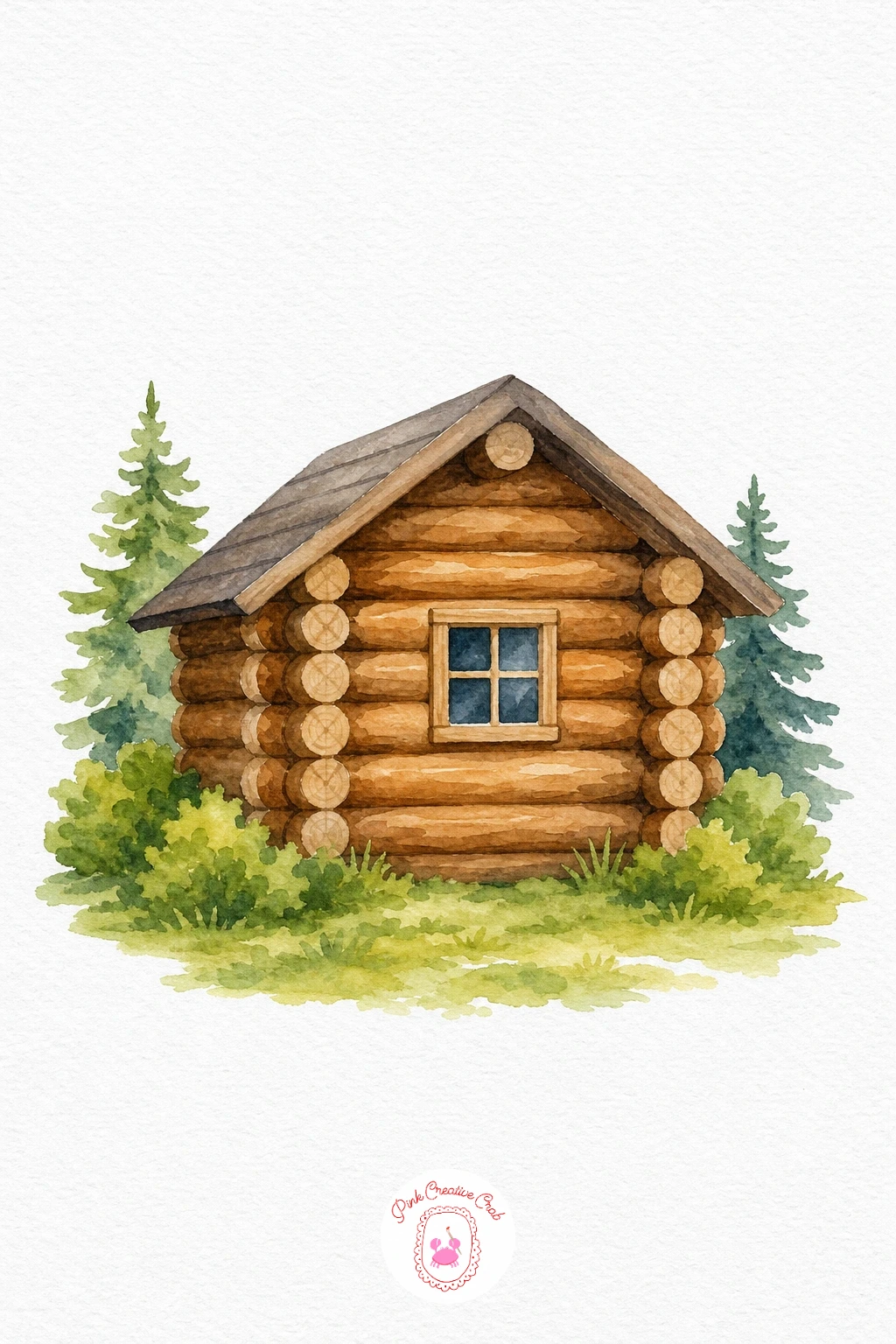Log Cabin — Paint each log as a thin horizontal band of warm brown, varying the tone slightly from log to log so the stack does not look flat. Cottage