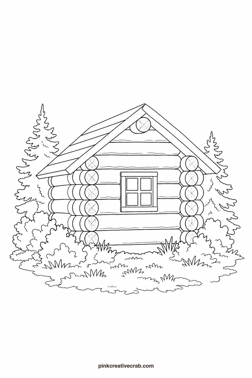 Log Cabin Outline printable page. Cottage watercolor