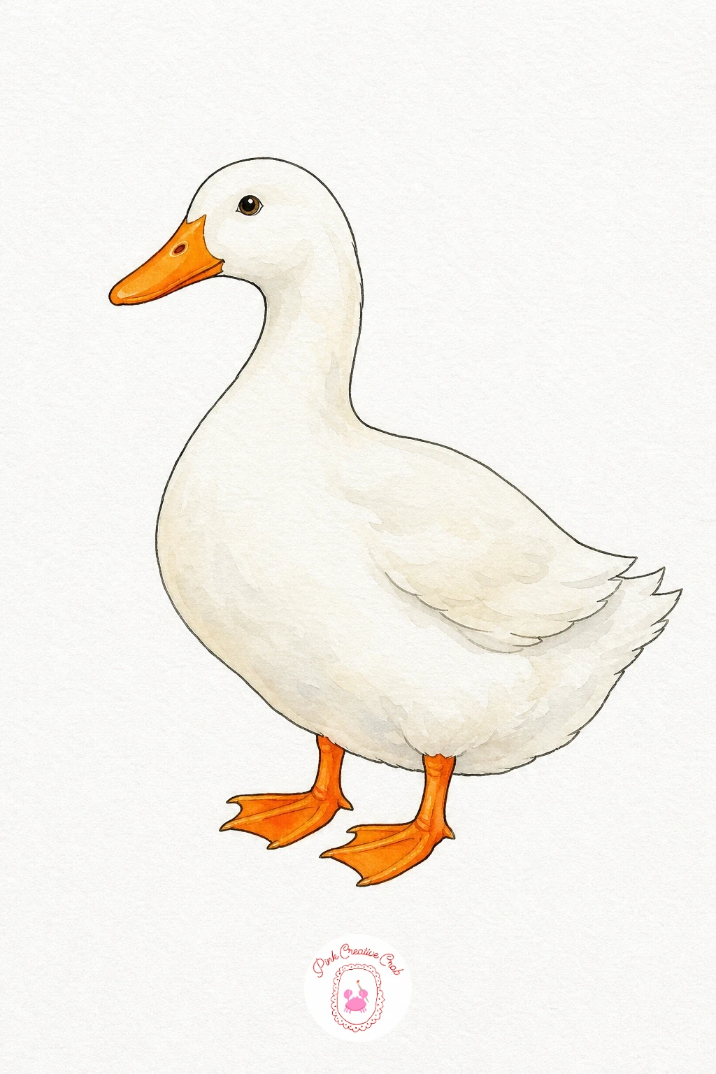 White Farm Duck — Keep the body pure white paper, adding only a pale blue-grey shadow along the underside and wing to suggest the curve of the feathers.