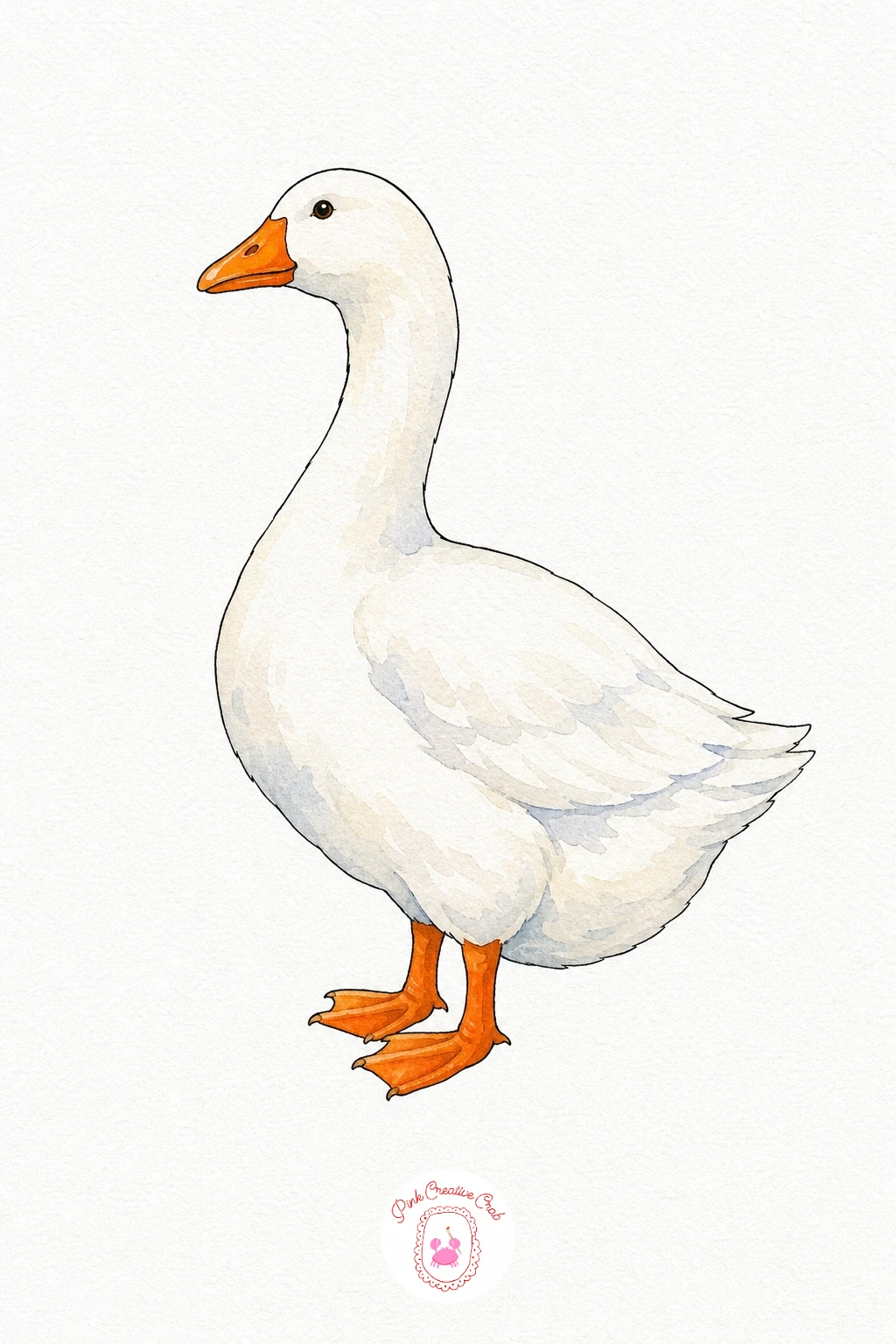 Goose — Leave the body white and work only the shadows, a thin pale grey along the underside of the curved neck and beneath the wing. Watercolor farm animals
