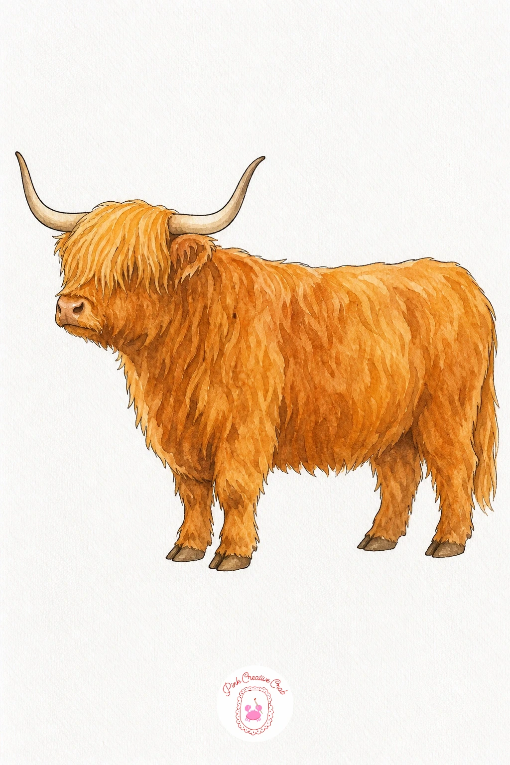 Highland Cow — Wash the whole body in warm ginger-orange and let it dry completely. Watercolor farm animals
