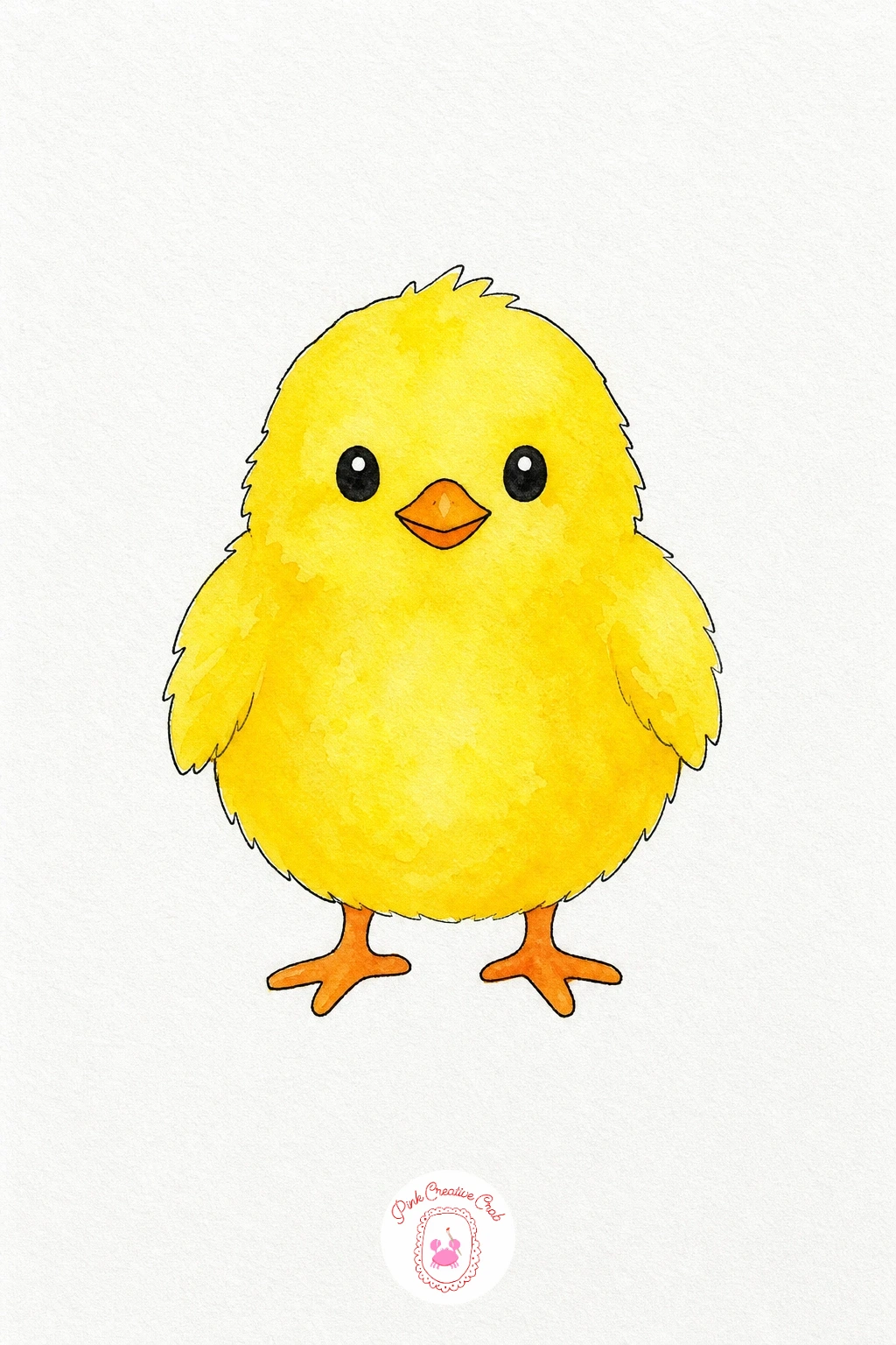 Chick — Mix a bright warm yellow and cover the whole round body in one smooth wash, adding a touch more pigment near the top of the head for gentle depth.