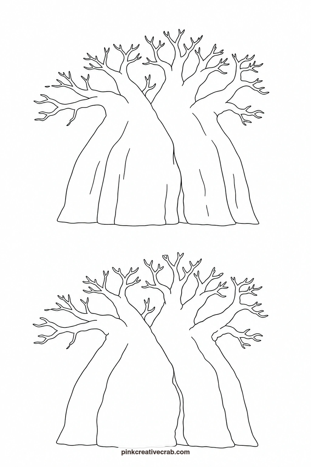 Baobab Tree Outline printable page. Watercolor trees