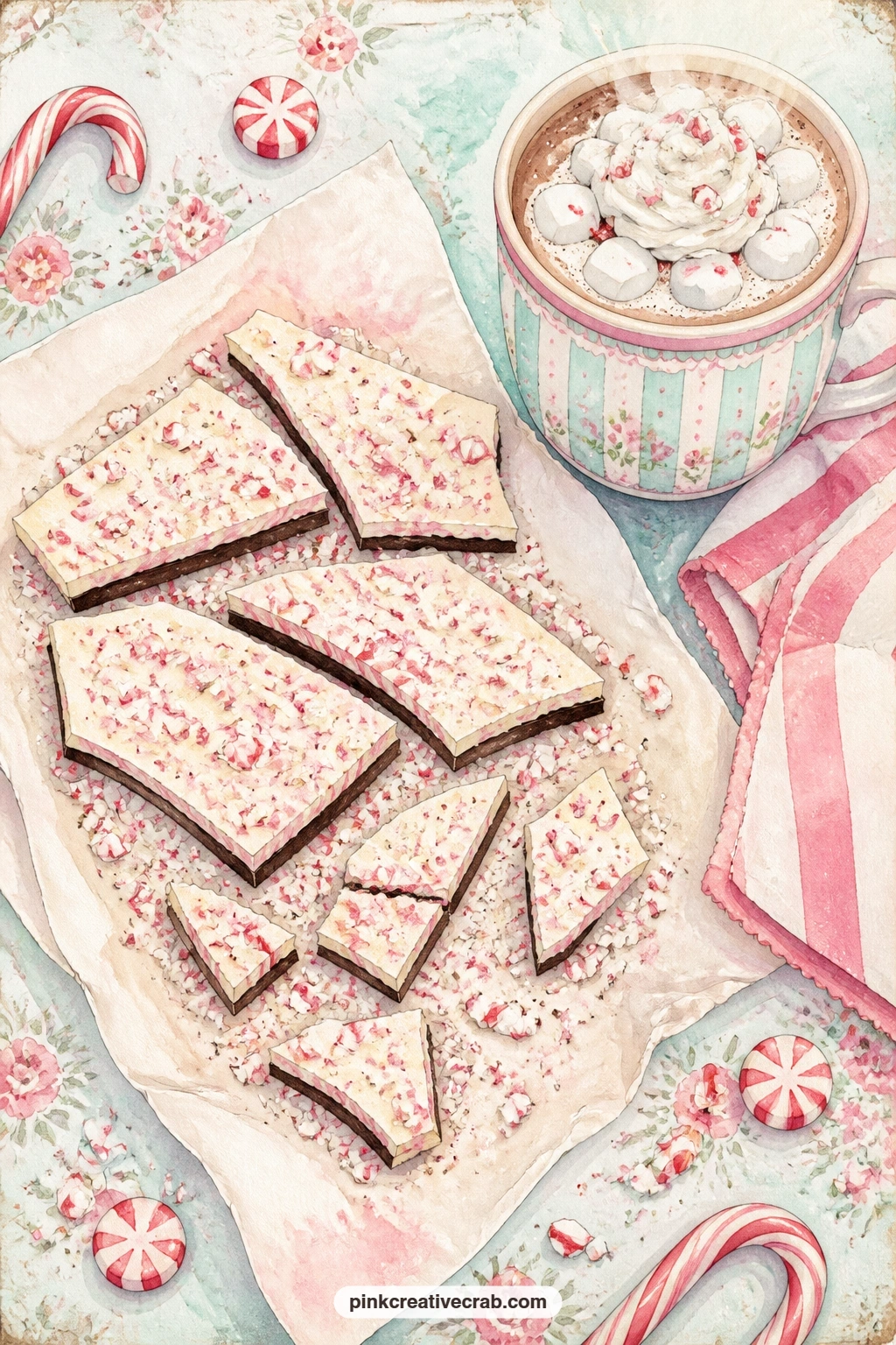 Peppermint Bark And Cocoa printable page — Pair this page with the peppermint swirl pattern as the background of a pocket glued right beneath it, so crushed