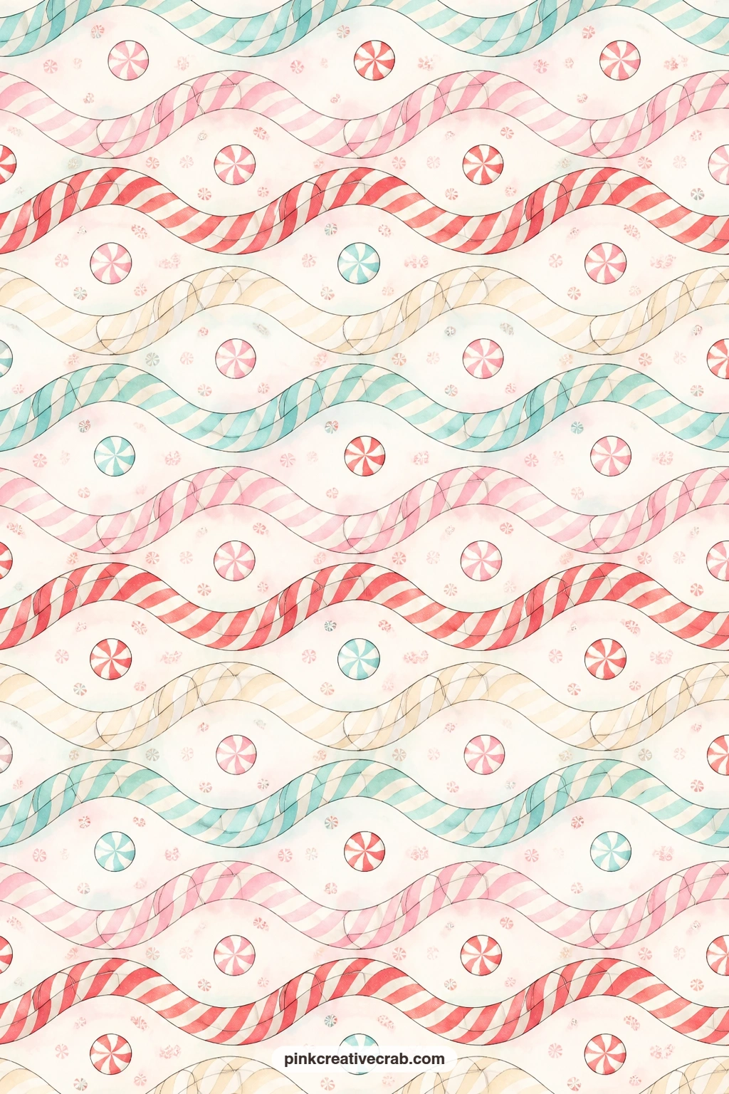 Ribbon Candy Wave Pattern printable page — Waves of ribbon candy run the length of this sheet, good as a cover wrap, a pocket lining behind the taffy pull