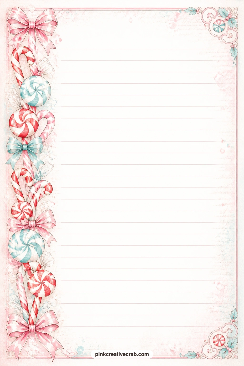 Ribbon Candy Band Lined Page printable page — A single band of ribbon candy runs down one side of this page, pairing well with the Christmas baking pages for a