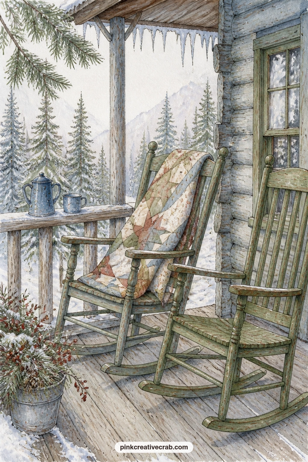 Porch Rocking Chairs printable page — Pair this one with the buffalo plaid background paper behind it in the spread, so the red check peeks out at the edges