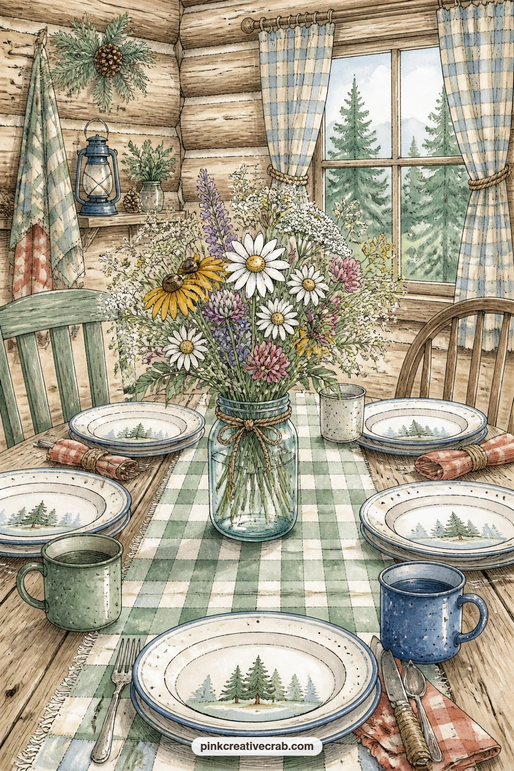 Dining Table With Wildflowers printable page — Write the week's simple supper plan right on this page: what the wildflowers in the jar smelled like, what