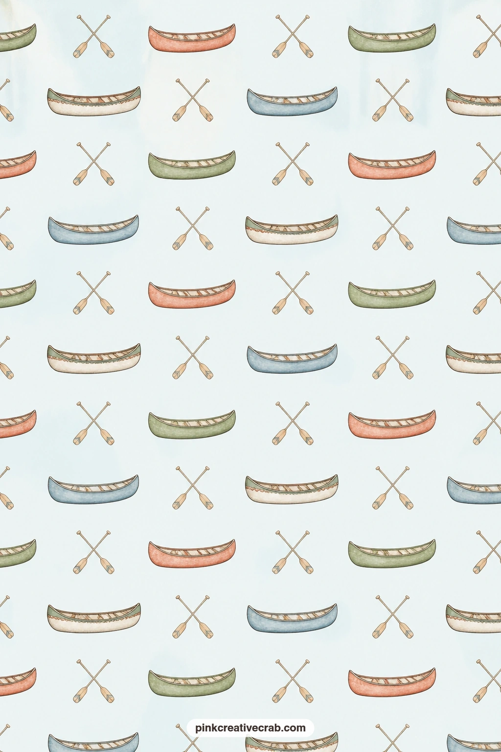 Canoes And Paddles Pattern printable page — Pale blue water carries a scatter of small canoes and crossed paddles, ready to sit behind a lake photo, line a