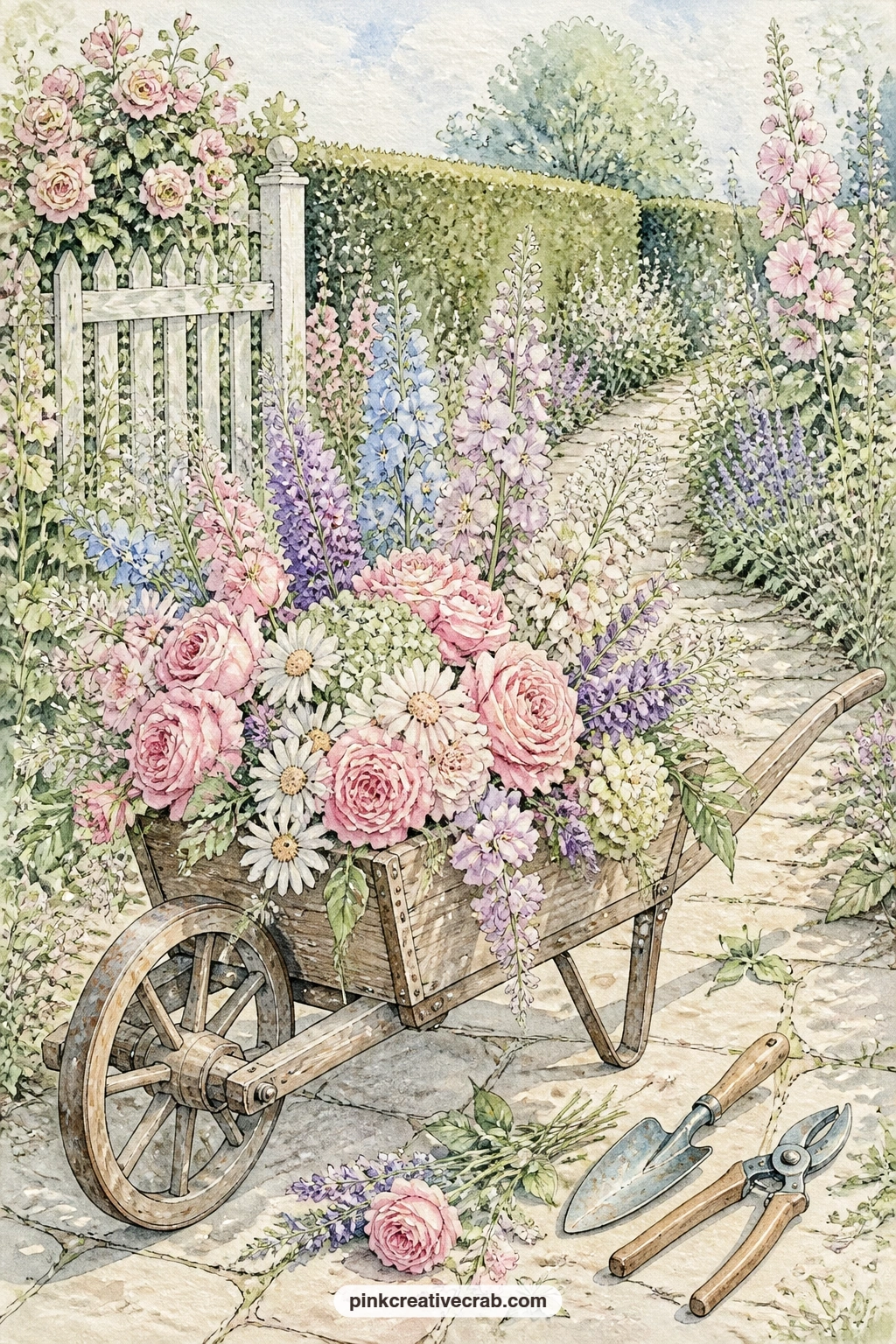 Wheelbarrow Of Cut Flowers printable page — What goes on this page is a flower list, since the wheelbarrow practically asks for a record of everything cut that