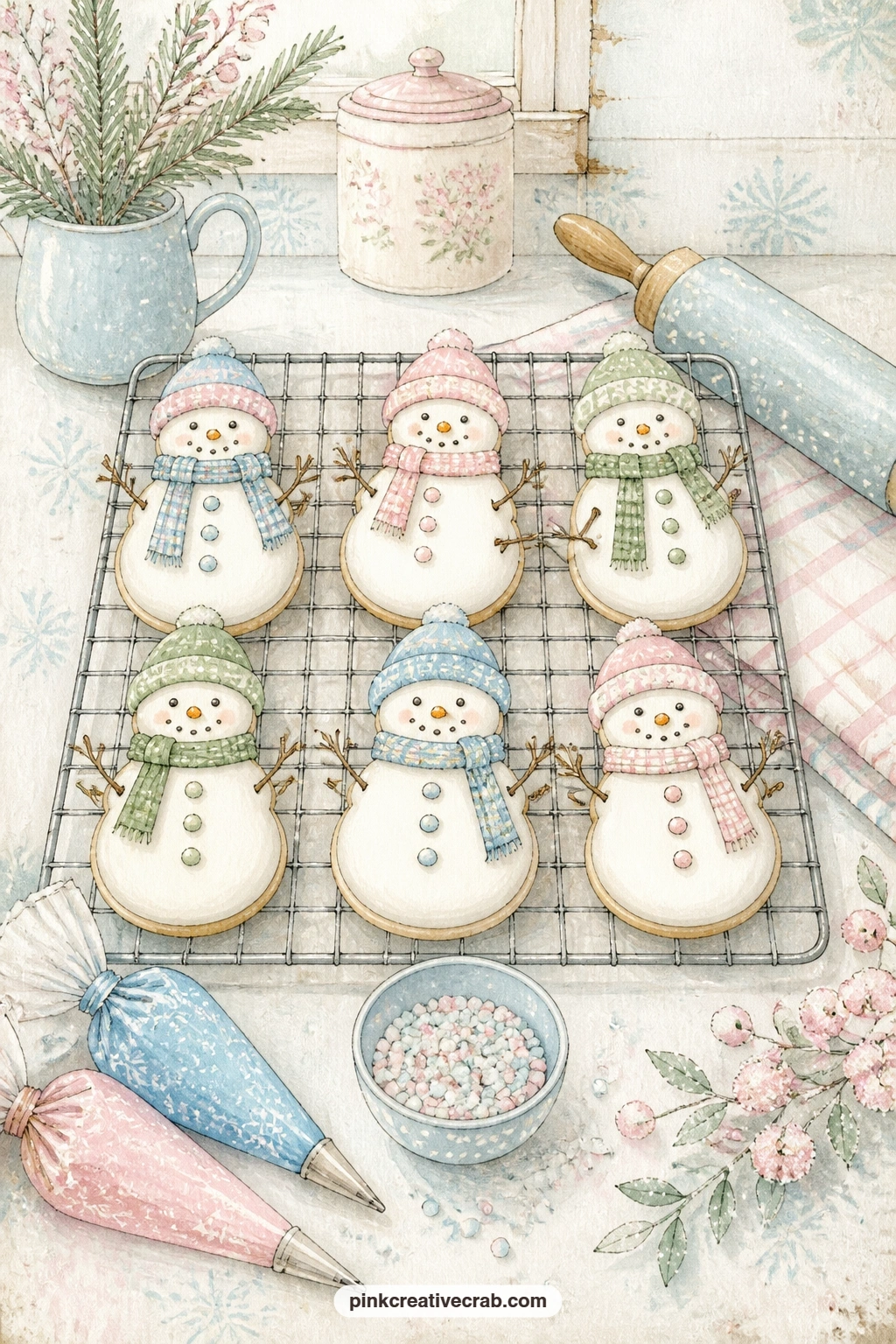 Snowman Cookies Cooling printable page — Tuck a handwritten sugar cookie recipe into the corner of this page, right beside the cooling rack, so the page
