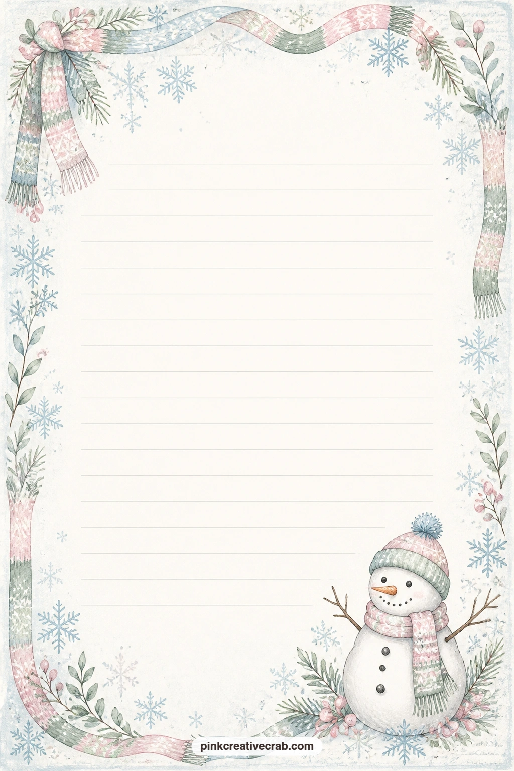 Scarf Corner Lined Page printable page — Use the delicate scarf corner on this page for a gift list, a short letter to next winter's self, or a note about the