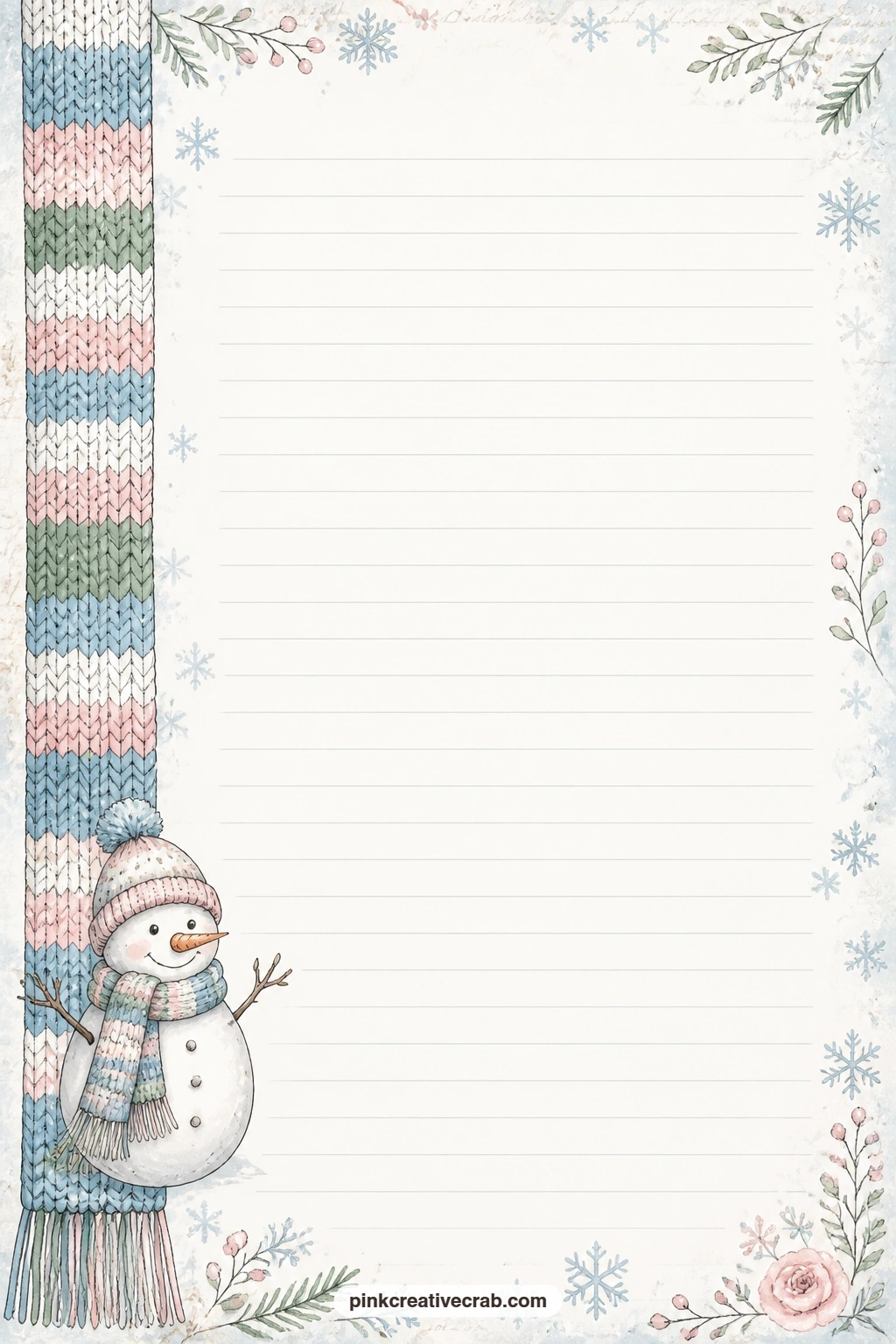 Scarf Stripe Border Lined Page printable page — Use the striped scarf border down one side for a short gift list, a few lines about the day's weather, or a