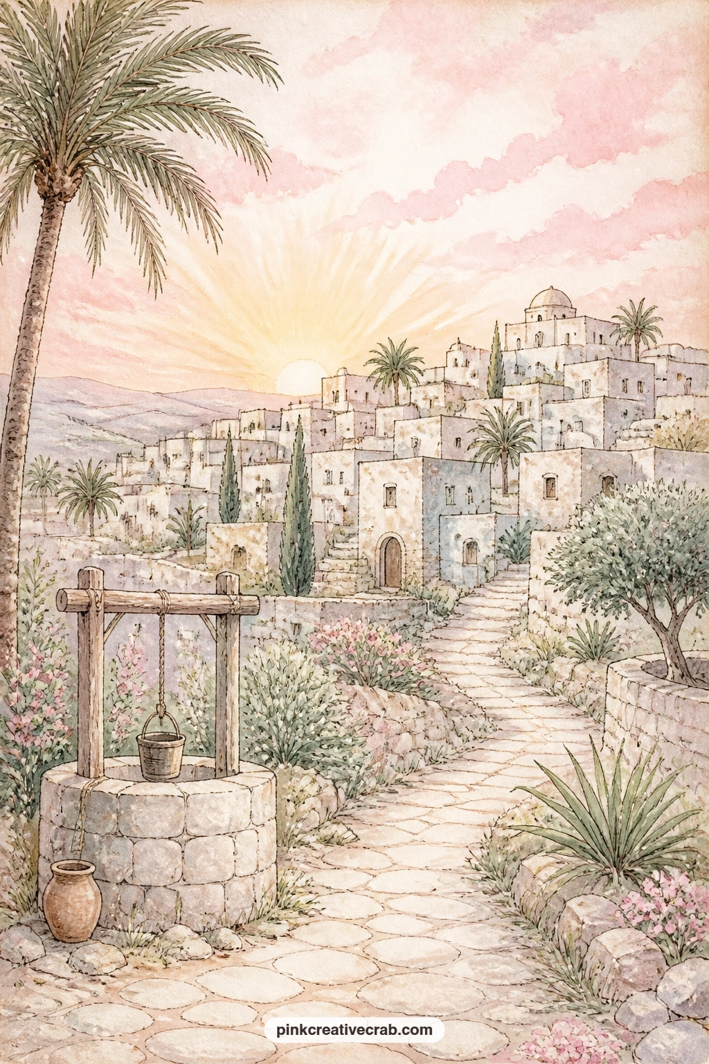 Bethlehem At Sunrise printable page — Place this page just before the shepherd boy page that follows it, so the journal moves naturally from the sleeping town