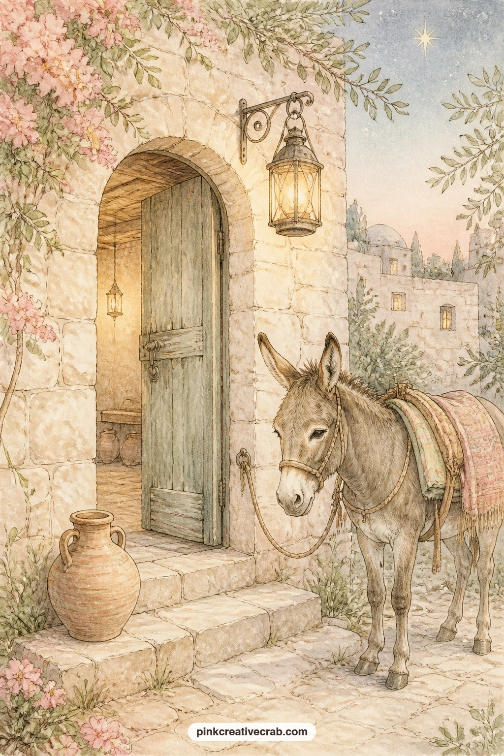 Innkeeper's Doorway printable page — Cut a small window into this page before gluing it in, lining up the opening so the lantern glow shows through from the