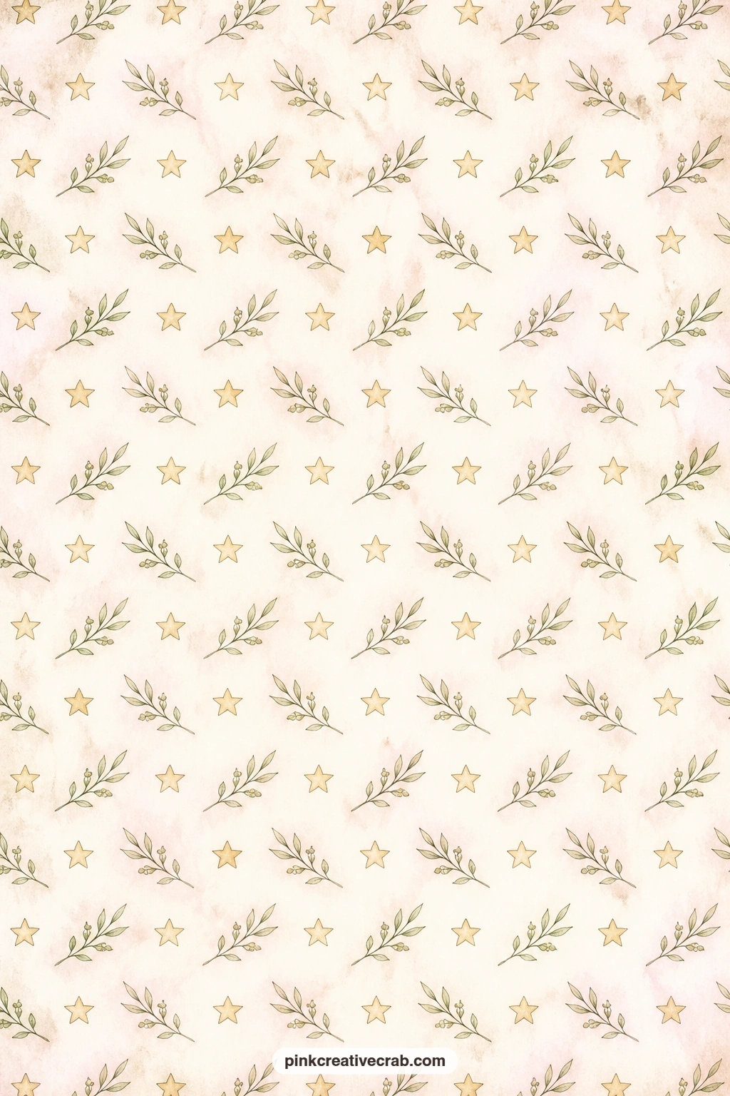 Tiny Star And Olive Branch Pattern printable page — Small stars and slender olive branches repeat in gentle rows across this soft paper, perfect for lining the