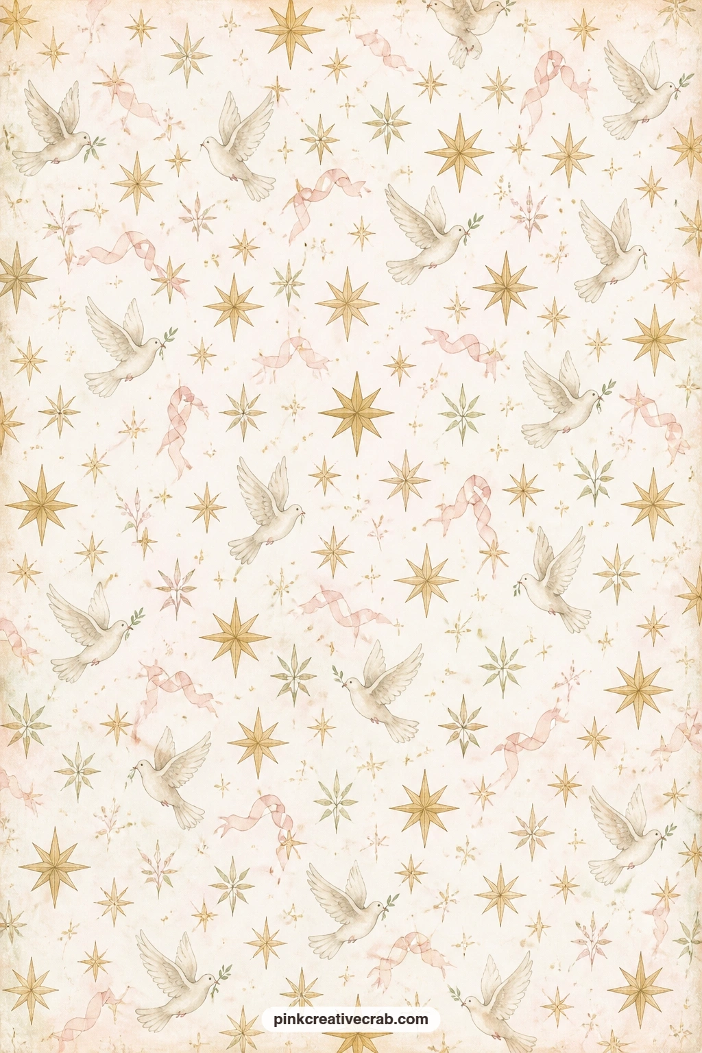 Gold Star And Dove Pattern printable page — Gold stars and small doves scatter evenly across this page, well suited as a journal cover, a divider between