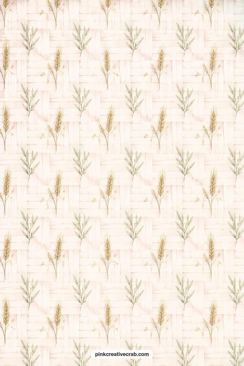 Woven Straw And Wheat Sprig Paper printable page — Woven straw texture and small wheat sprigs repeat gently across this page, ideal under a stable photograph