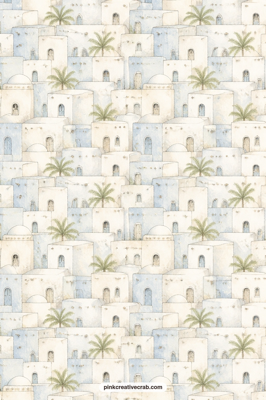 Bethlehem Rooftop Pattern printable page — Pale blue and cream rooftops repeat in a gentle grid across this paper, a good choice for a town themed pocket, a