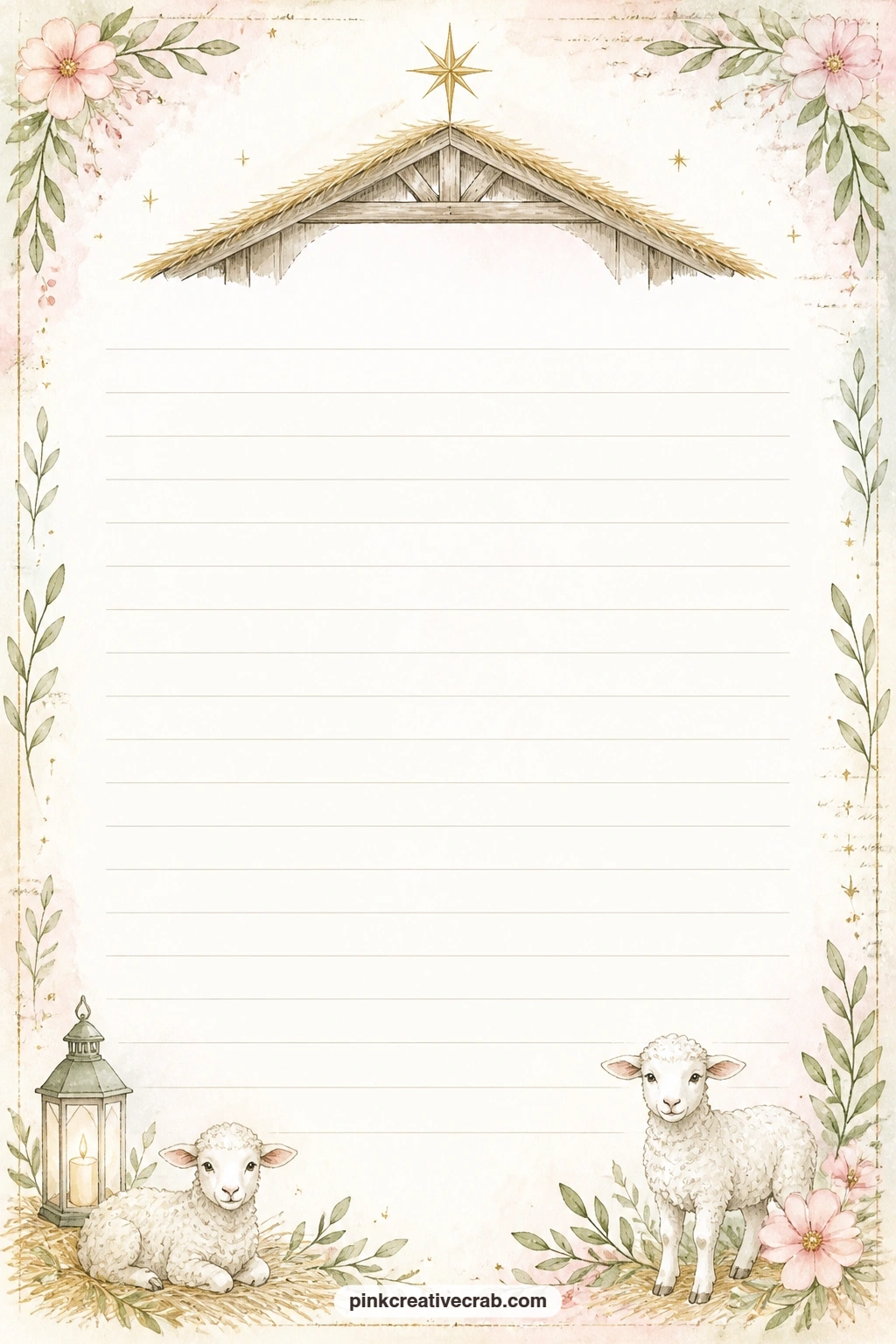 Stable Roof And Star Lined Page printable page — A small stable roof and a single star sit along the top border here, leaving space below for a prayer written