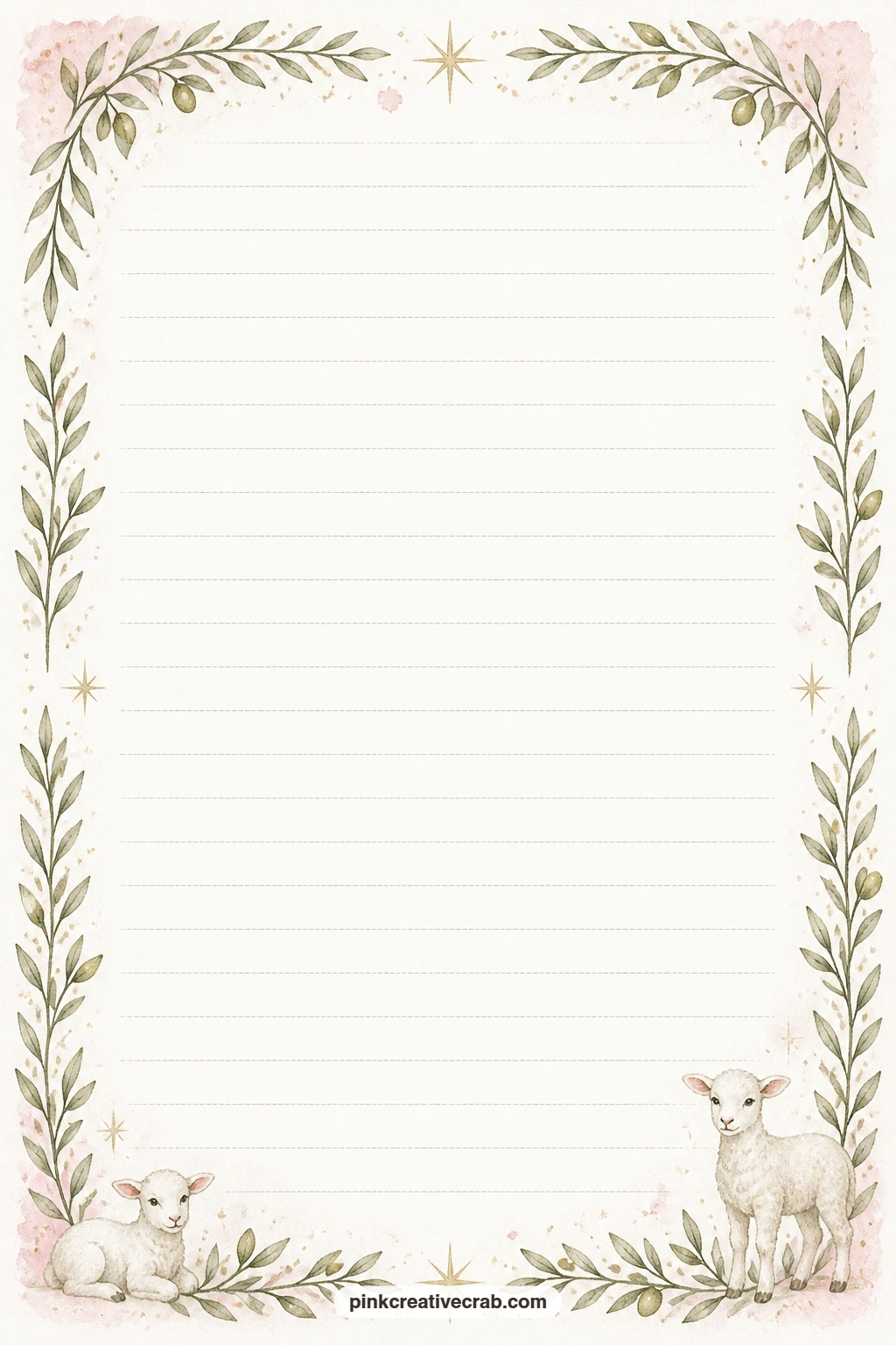 Olive Branch Frame Lined Page printable page — Olive branches trace a soft frame around the edge of this page, a gentle spot for a gift list for loved ones