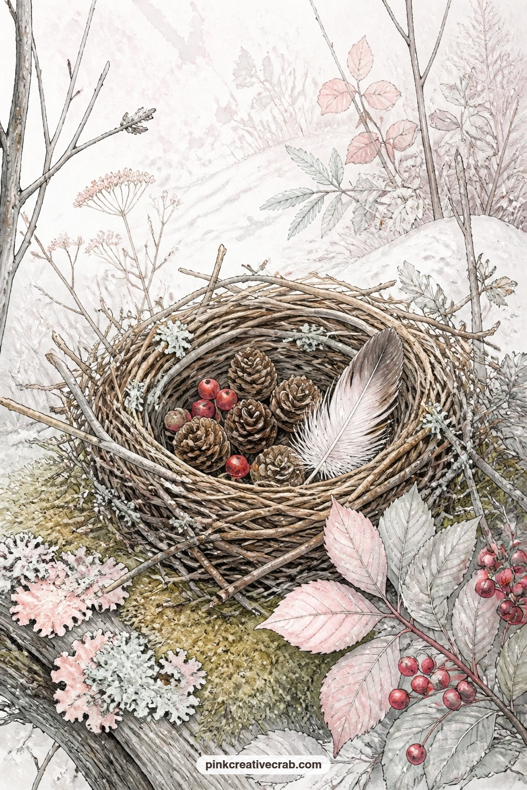 29 Free Winter Birds Junk Journal Pages With Cardinals, Chickadees and Frosted Berry Branches