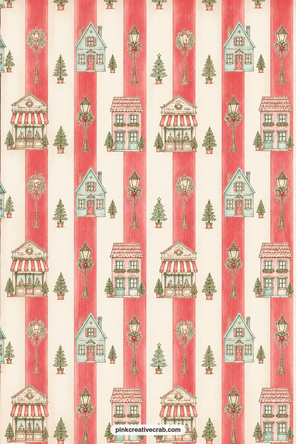 Red And Cream Shop Awning Stripe printable page — Even red and cream stripes run the length of this paper like a row of shop awnings, suited to a journal