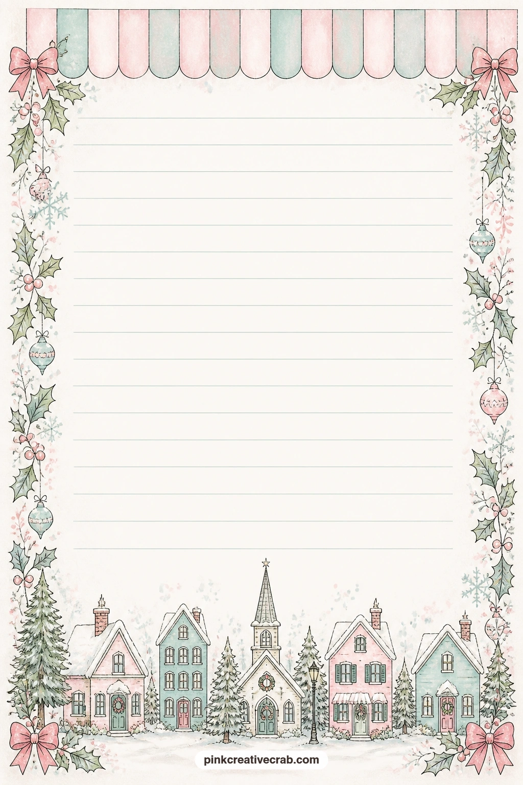 Shop Awning Scallop Top Lined Page printable page — A scalloped band like a row of shop awnings trims the top of this page, which suits a wrapping list, a few