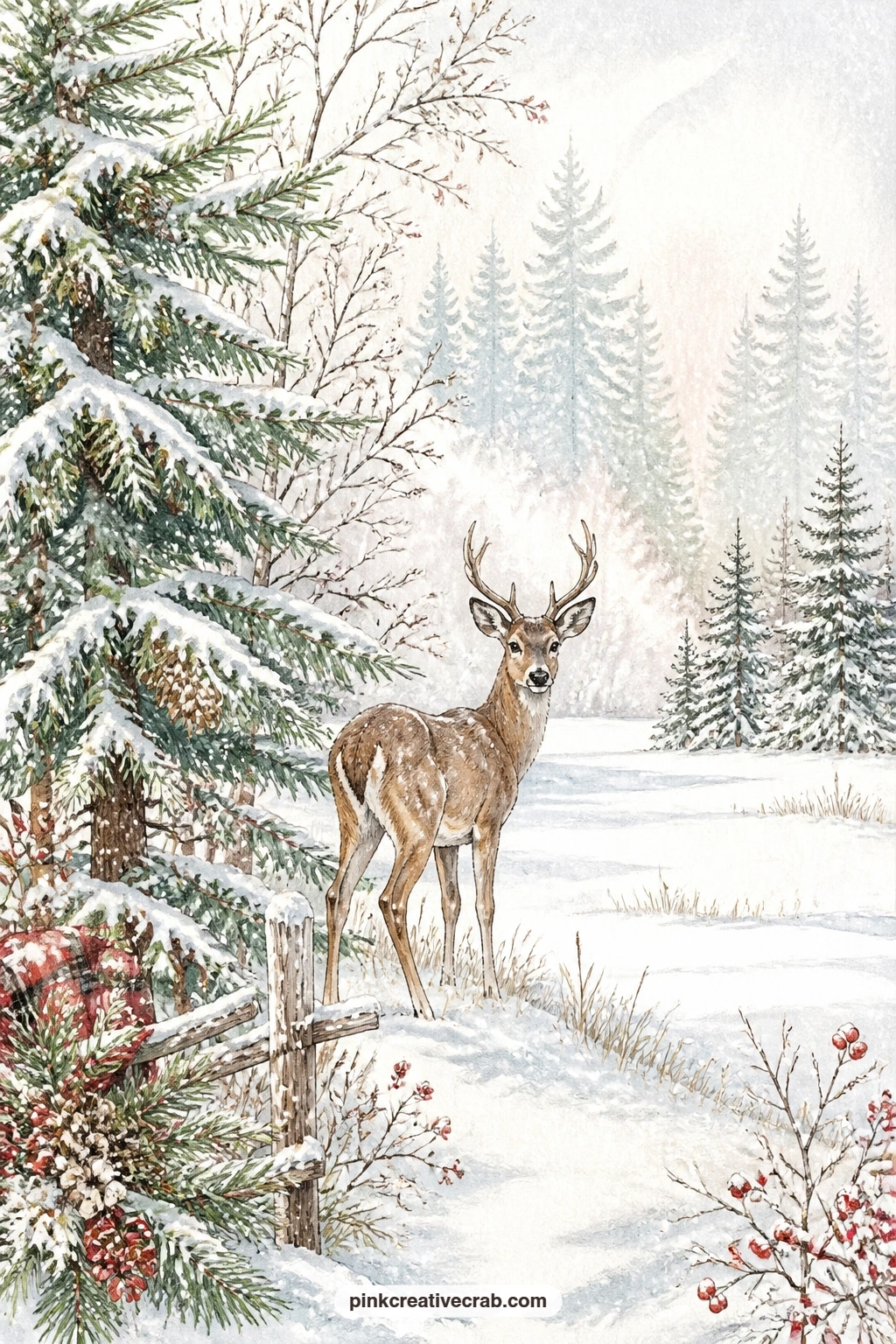 Deer At The Clearing Edge printable page — This page tucks neatly beside a background paper for extra contrast: lay the tiny log cabin pattern underneath as a