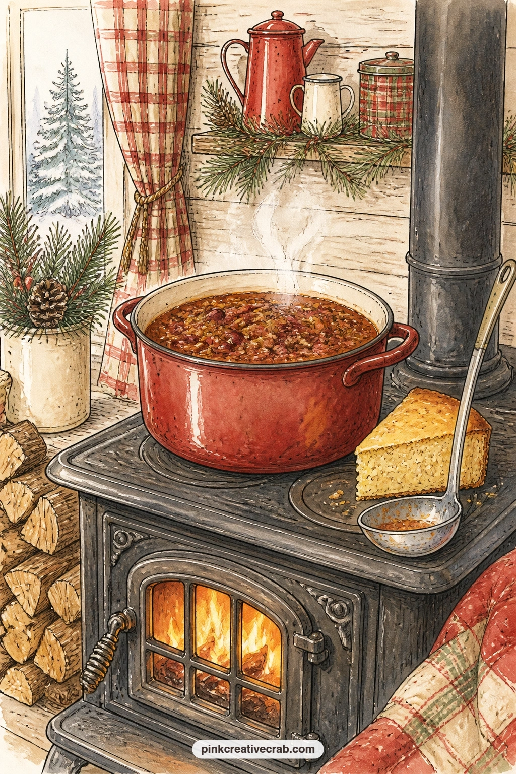 Pot Of Chili On The Wood Stove printable page — Try the recipe idea first if you are new to this kit: write out your actual chili recipe on the page itself