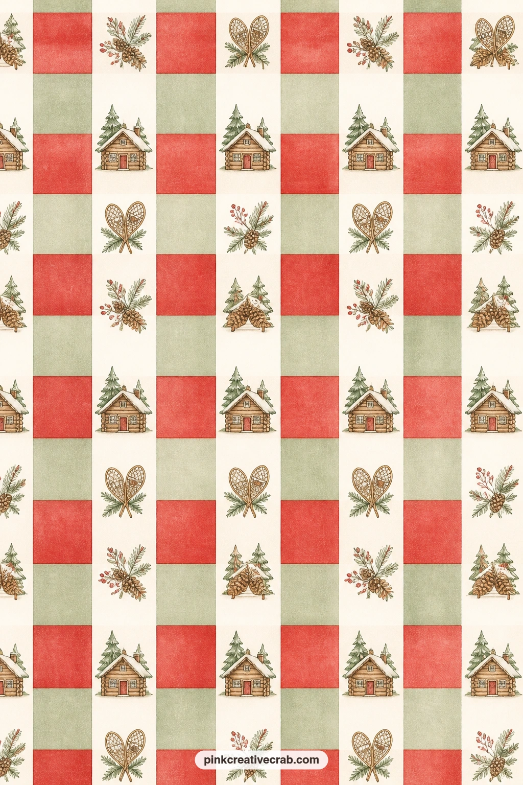 Buffalo Check Pattern printable page — This bold red and black buffalo check works well under a photo of a cabin trip, as a pocket lining tucked behind a flap