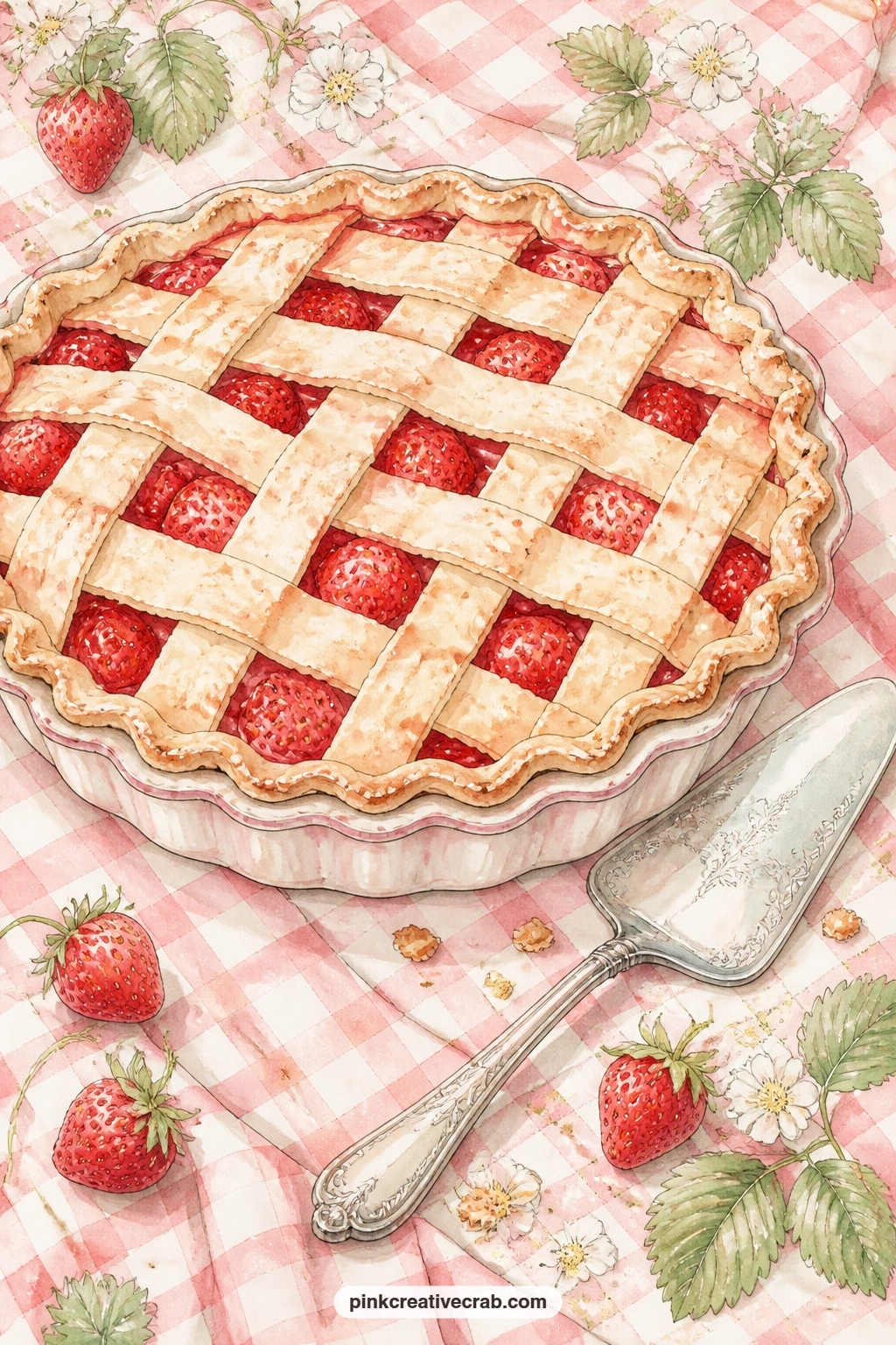Strawberry Pie On A Gingham Cloth printable page — Which spread does this one belong in: the one before it or the one after. Strawberry junk journal