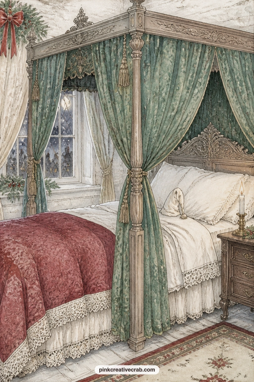 Four Poster Bed At Midnight printable page — What question would you ask if a spirit woke you at midnight. Christmas carol junk journal