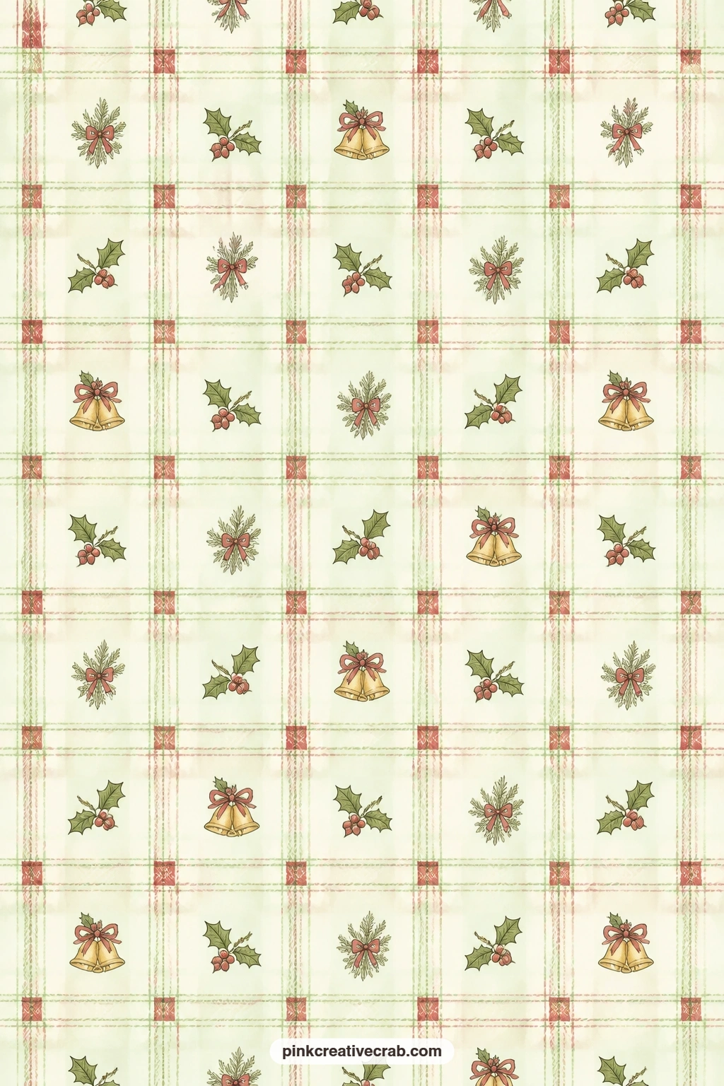 Waistcoat Check Background Paper printable page — A faded check in green and burgundy runs edge to edge on this sheet, useful under photographs, inside a